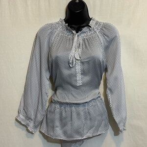 H-43 Loft White & Black Dot 1/2 Sleeve Pullover Blouse Size XS